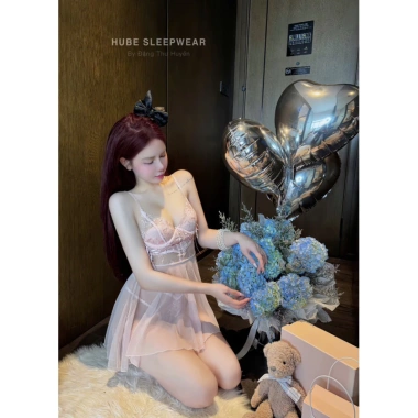 Váy ngủ kèm áo choàng voan lụa ren hoa gọng ngực dáng xoè - Xíu Sleepwear 4 Váy ngủ kèm áo choàng voan lụa ren hoa gọng ngực dáng xoè - Xíu Sleepwear 4