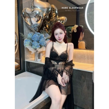 Váy ngủ kèm áo choàng voan lụa ren hoa gọng ngực dáng xoè - Xíu Sleepwear 8 Váy ngủ kèm áo choàng voan lụa ren hoa gọng ngực dáng xoè - Xíu Sleepwear 8