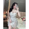 Váy ngủ lụa cao cấp Hube Sleepwear, choàng voan, ngực xếp ly, bèo ren, gọng mút nơ nhí - Tiểu thư 425k 6