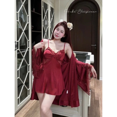 Váy ngủ lụa cao cấp kèm áo choàng, viền nơ, cổ mút ngực ren, eo thun - giảm giá 20% chỉ 325.000 VND 3