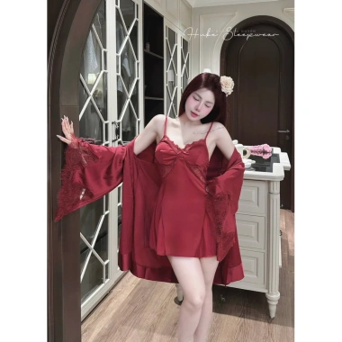 Váy ngủ lụa cao cấp kèm áo choàng, viền nơ, cổ mút ngực ren, eo thun - giảm giá 20% chỉ 325.000 VND 4