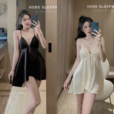 Váy ngủ lụa cúc ngực xoè sexy gợi cảm QC cao cấp - Xíu Sleepwear tặng chip giá 235k