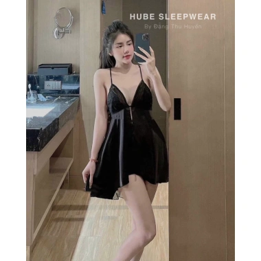 Váy ngủ lụa cúc ngực xoè sexy gợi cảm QC cao cấp - Xíu Sleepwear tặng chip giá 235k 2