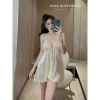 Váy ngủ lụa cúc ngực xoè sexy gợi cảm QC cao cấp - Xíu Sleepwear tặng chip giá 235k 3