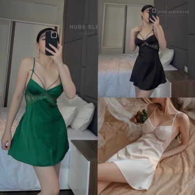 Váy Ngủ Lụa Hai Dây Mix Ren Eo Cúp Ngực QC Cao Cấp Loại 1 Xíu Sleepwear 180k