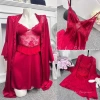 Váy ngủ lụa Hube Sleepwear đỏ phối ren, áo choàng eo béo, dáng xoè - giảm giá 485k