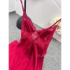 Váy ngủ lụa Hube Sleepwear đỏ phối ren, áo choàng eo béo, dáng xoè - giảm giá 485k 4