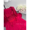 Váy ngủ lụa Hube Sleepwear đỏ phối ren, áo choàng eo béo, dáng xoè - giảm giá 485k 5