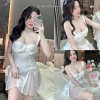 Váy Ngủ Lụa Hube - Voan Xẻ Tà Ngực, Ly Bèo Ren, Cổ Mút Nơ Nhí Tiểu Thư QCCC 425k