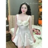 Váy Ngủ Lụa Hube - Voan Xẻ Tà Ngực, Ly Bèo Ren, Cổ Mút Nơ Nhí Tiểu Thư QCCC 425k 7