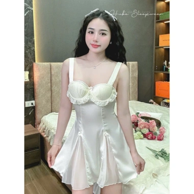 Váy Ngủ Lụa Hube - Voan Xẻ Tà Ngực, Ly Bèo Ren, Cổ Mút Nơ Nhí Tiểu Thư QCCC 425k 7 Váy Ngủ Lụa Hube - Voan Xẻ Tà Ngực, Ly Bèo Ren, Cổ Mút Nơ Nhí Tiểu Thư QCCC 425k 7