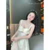 Váy Ngủ Lụa Hube - Voan Xẻ Tà Ngực, Ly Bèo Ren, Cổ Mút Nơ Nhí Tiểu Thư QCCC 425k 11