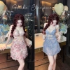 Váy ngủ lụa Midnite hoa nhí bèo nổi nơ ngực có mút đệm tiểu thư QCCC Loại 1 - Xíu Sleepwear 395k