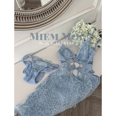 Váy ngủ lụa Midnite hoa nhí bèo nổi nơ ngực có mút đệm tiểu thư QCCC Loại 1 - Xíu Sleepwear 395k 11