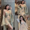 Váy ngủ lụa ren cao cấp Eo thắt, cổ mút tim ngực, hai dây xuyên thấu - Xíu Sleepwear