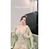 Váy ngủ lụa ren cao cấp Eo thắt, cổ mút tim ngực, hai dây xuyên thấu - Xíu Sleepwear 4