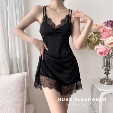 Váy Ngủ Lụa Tơ Hai Dây Đôi Viền Ren Gấu Siêu Sexy - QC Loại 1 Cao Cấp Xíu Sleepwear 295k 2