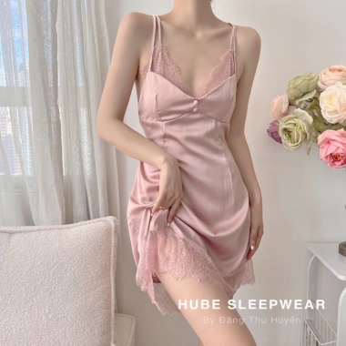 Váy Ngủ Lụa Tơ Hai Dây Đôi Viền Ren Gấu Siêu Sexy - QC Loại 1 Cao Cấp Xíu Sleepwear 295k 3