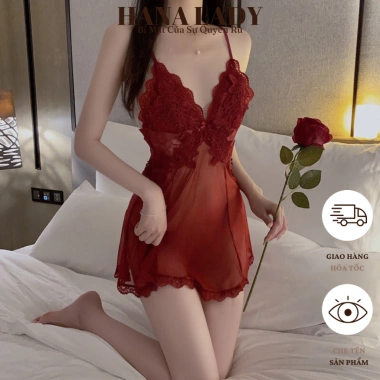Váy ngủ nữ sexy voan xuyên thấu, ren quyến rũ và quần lót khe VN606 - Giá 129k