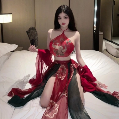 Váy ngủ nữ sexy, Yếm, Khăn voan họa tiết công, Đồ ngủ cosplay cổ trang gợi cảm DN08 Giá 125k 3