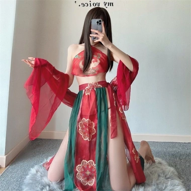 Váy ngủ nữ sexy, Yếm, Khăn voan họa tiết công, Đồ ngủ cosplay cổ trang gợi cảm DN08 Giá 125k 5
