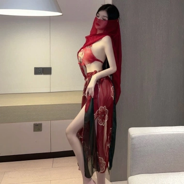 Váy ngủ nữ sexy, Yếm, Khăn voan họa tiết công, Đồ ngủ cosplay cổ trang gợi cảm DN08 Giá 125k 7