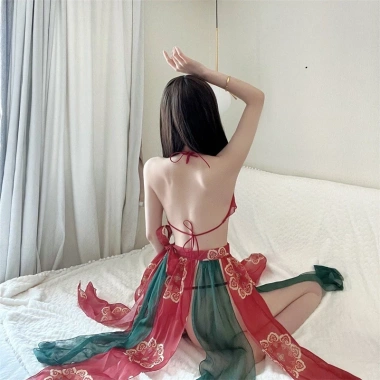 Váy ngủ nữ sexy, Yếm, Khăn voan họa tiết công, Đồ ngủ cosplay cổ trang gợi cảm DN08 Giá 125k 8