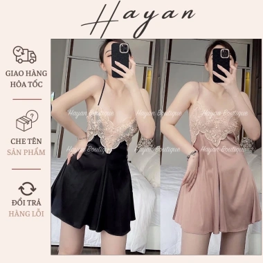 Váy ngủ sexy HT179 ren xẻ ngực, lụa dáng xòe quyến rũ - Giá chỉ 192.000₫