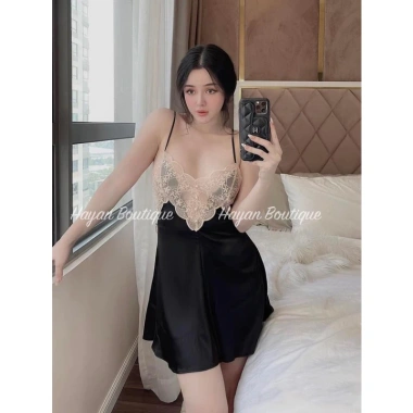 Váy ngủ sexy HT179 ren xẻ ngực, lụa dáng xòe quyến rũ - Giá chỉ 192.000₫