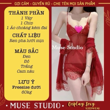 Váy ngủ sexy kèm áo choàng, đầm ngủ hai dây ren voan mỏng xuyên thấu mềm mại - MUSE STUDIO MS003 chỉ 99.681₫