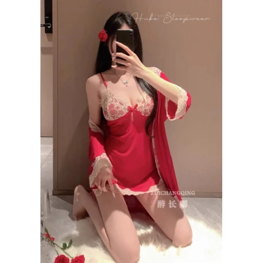 Váy ngủ voan lụa + áo choàng viền ren, nơ ngực xuyên thấu - Loại 1, chỉ 285k 5 Váy ngủ voan lụa + áo choàng viền ren, nơ ngực xuyên thấu - Loại 1, chỉ 285k 5