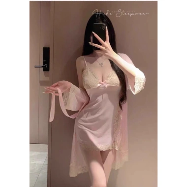Váy ngủ voan lụa + áo choàng viền ren, nơ ngực xuyên thấu - Loại 1, chỉ 285k 7 Váy ngủ voan lụa + áo choàng viền ren, nơ ngực xuyên thấu - Loại 1, chỉ 285k 7