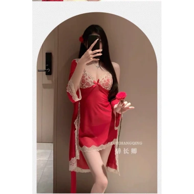Váy ngủ voan lụa + áo choàng viền ren, nơ ngực xuyên thấu - Loại 1, chỉ 285k 10 Váy ngủ voan lụa + áo choàng viền ren, nơ ngực xuyên thấu - Loại 1, chỉ 285k 10