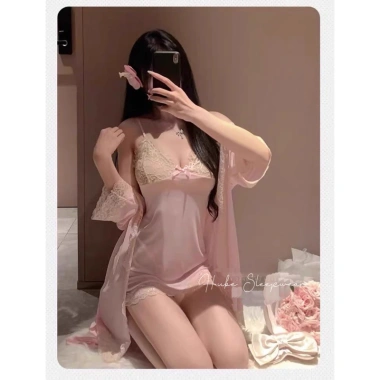 Váy ngủ voan lụa + áo choàng viền ren, nơ ngực xuyên thấu - Loại 1, chỉ 285k 14 Váy ngủ voan lụa + áo choàng viền ren, nơ ngực xuyên thấu - Loại 1, chỉ 285k 14