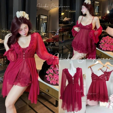 Váy ngủ voan lụa hoa nhí, áo choàng ngực viền xoè QC Loại 1 - Hube Sleepwear 395k Váy ngủ voan lụa hoa nhí, áo choàng ngực viền xoè QC Loại 1 - Hube Sleepwear 395k