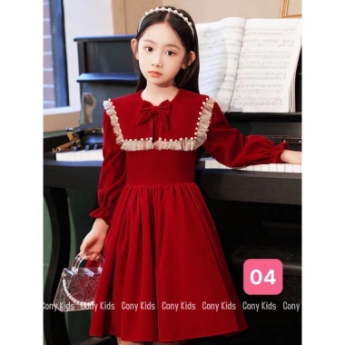 Váy nhung công chúa bé gái Tết Noel sang chảnh, size 15-50kg, giảm giá 210.000₫
