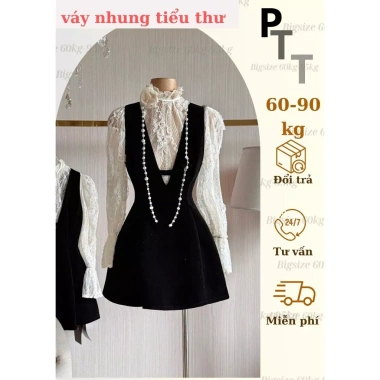 Váy Nhung Tiểu Thư BIGSIZE 60-90kg Tay Ren Hoa Đồ Đi Chơi Mặc Tết Cỡ Đại Giá 324.860