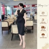 Váy Nữ Công Sở Tay Ngắn Cổ Vest Hoa Eo, Đầm Bút Chì Ôm Body Vải Mango, Size 40‑65kg - 165k