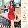 Váy Nữ Công Sở Tay Ngắn Cổ Vest Hoa Eo, Đầm Bút Chì Ôm Body Vải Mango, Size 40‑65kg - 165k 5