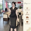 Váy Nữ Công Sở Tay Ngắn Cổ Vest Hoa Eo, Đầm Bút Chì Ôm Body Vải Mango, Size 40‑65kg - 165k 6