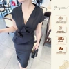 Váy Nữ Công Sở Tay Ngắn Cổ Vest Hoa Eo, Đầm Bút Chì Ôm Body Vải Mango, Size 40‑65kg - 165k 8
