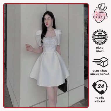 Váy Nữ Dự Tiệc Tacta Sang Chảnh Đính Hoa Ngực Tay Bồng - Giá ưu đãi 354.000đ