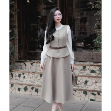Váy nữ liền dáng dài phối belt phong cách công sở - Giá chỉ 650.000 VND
