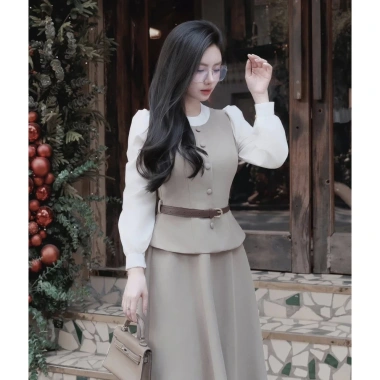 Váy nữ liền dáng dài phối belt phong cách công sở - Giá chỉ 650.000 VND
