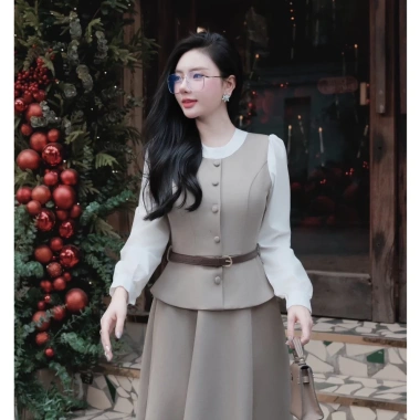 Váy nữ liền dáng dài phối belt phong cách công sở - Giá chỉ 650.000 VND