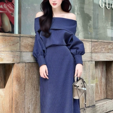 Váy Nữ Sang Chảnh Dài Tay Trễ Vai Mùa Đông Đầm Dự Tiệc Thanh Lịch V28E 346k 2