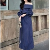 Váy Nữ Sang Chảnh Dài Tay Trễ Vai Mùa Đông Đầm Dự Tiệc Thanh Lịch V28E 346k 3