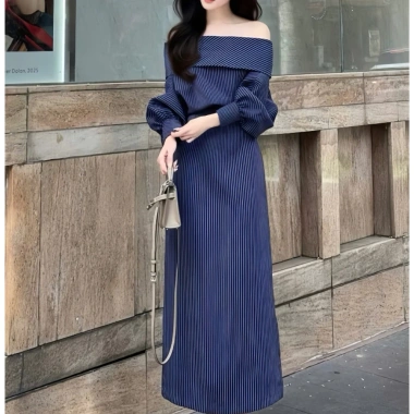 Váy Nữ Sang Chảnh Dài Tay Trễ Vai Mùa Đông Đầm Dự Tiệc Thanh Lịch V28E 346k 3