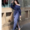 Váy Nữ Sang Chảnh Dài Tay Trễ Vai Mùa Đông Đầm Dự Tiệc Thanh Lịch V28E 346k 4