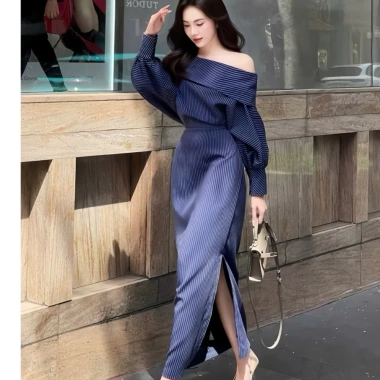 Váy Nữ Sang Chảnh Dài Tay Trễ Vai Mùa Đông Đầm Dự Tiệc Thanh Lịch V28E 346k 4